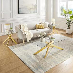 #CLEAR/GOLD 47 Inch Clear Glass Coffee Table with Tubular Metal Base View 5