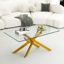 #CLEAR/GOLD 47 Inch Clear Glass Coffee Table with Tubular Metal Base in Living Room Decor