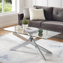 #CLEAR/SILVER 47 Inch Clear Glass Coffee Table with Tubular Metal Base View 12