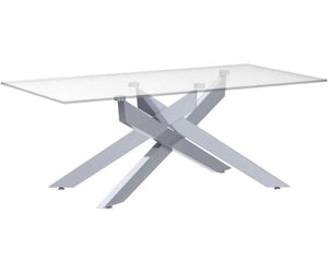 #CLEAR/SILVER 47 Inch Clear Glass Coffee Table with Tubular Metal Base Dimensions Diagram