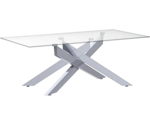 #CLEAR/SILVER 47 Inch Clear Glass Coffee Table with Tubular Metal Base Dimensions Diagram