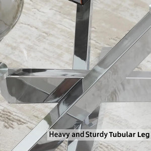 #CLEAR/SILVER 47 Inch Clear Glass Coffee Table with Tubular Metal Base View 15