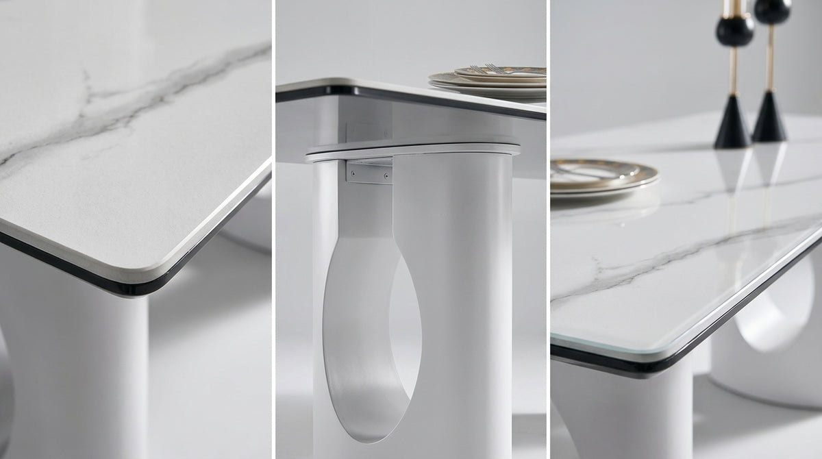Luna 63 Inch Sintered Stone or Glass Dining Table Material & Structure Detail - Zemorn
