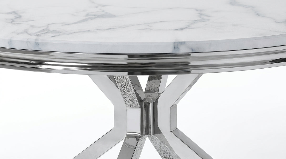 LuxeWood 47 Inch Round Modern MDF Dining Table - MDF & Metal Structure - Zemorn