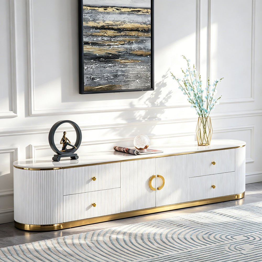 TV008 Modern Luxury White TV Stand Entertainment Center