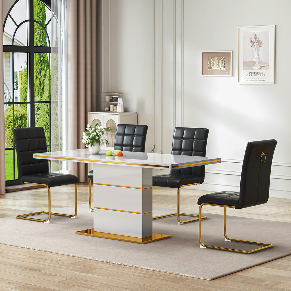 DT0215GW 5-Piece MDF Dining Set + 4 Black PU Chairs (Gold)