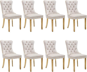 Velvet Dining Chair, Upholstered Tufted Dining Room Chair with Nailhead Trim, Metal Leg for Kitchen