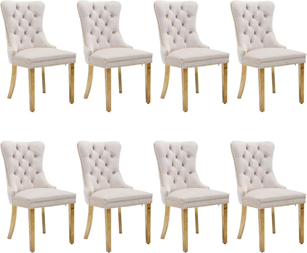 Velvet Dining Chair, Upholstered Tufted Dining Room Chair with Nailhead Trim, Metal Leg for Kitchen