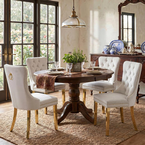 Velvet Dining Chair, Upholstered Tufted Dining Room Chair with Nailhead Trim, Metal Leg for Kitchen