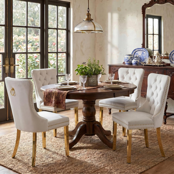 Velvet Dining Chair, Upholstered Tufted Dining Room Chair with Nailhead Trim, Metal Leg for Kitchen